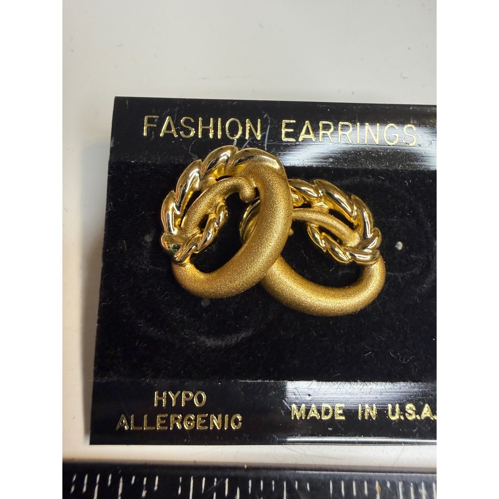 Vintage Gold Tone Door Knocker Earrings Hypoallergenic Twisted Rope Studs USA